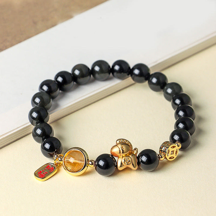 Pulsera de Buddha Stones del Año del Caballo, obsidiana negra natural de 8 mm, ágata roja, cristal rosa y fuerza. - image 2