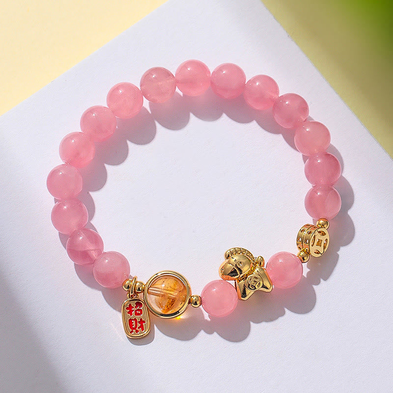 Pulsera de Buddha Stones del Año del Caballo, obsidiana negra natural de 8 mm, ágata roja, cristal rosa y fuerza. - image 14