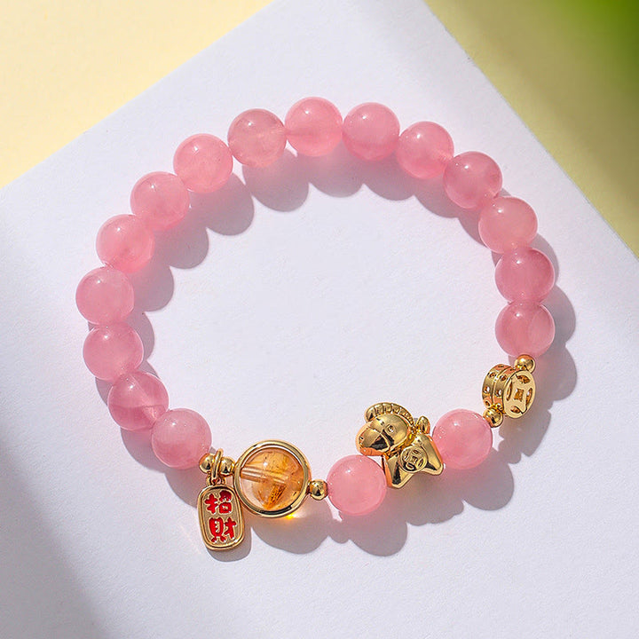 Pulsera de Buddha Stones del Año del Caballo, obsidiana negra natural de 8 mm, ágata roja, cristal rosa y fuerza. - image 14