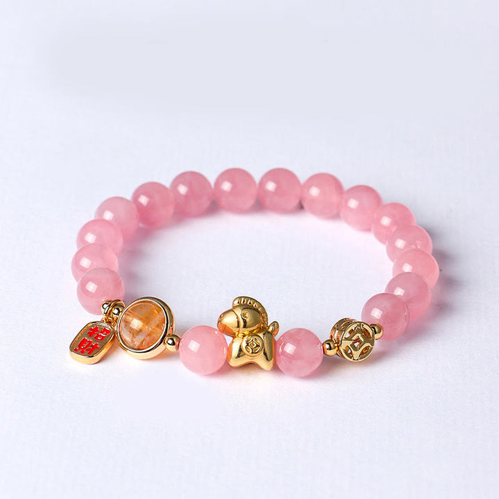 Pulsera de Buddha Stones del Año del Caballo, obsidiana negra natural de 8 mm, ágata roja, cristal rosa y fuerza. - Cristal rosa (circunferencia de la muñeca: 13-15 cm) - image 10