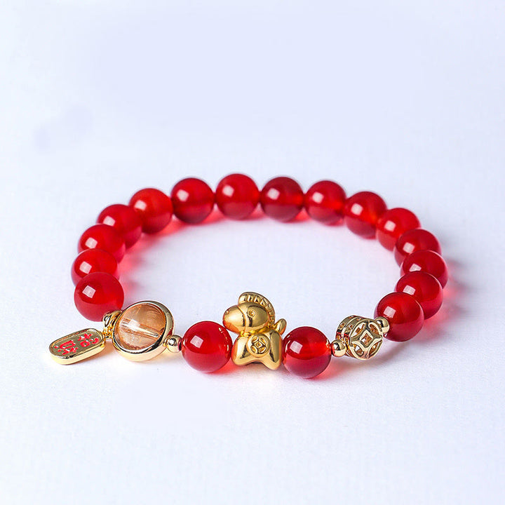 Pulsera de Buddha Stones del Año del Caballo, obsidiana negra natural de 8 mm, ágata roja, cristal rosa y fuerza. - Ágata roja (circunferencia de la muñeca: 13-15 cm) - image 5