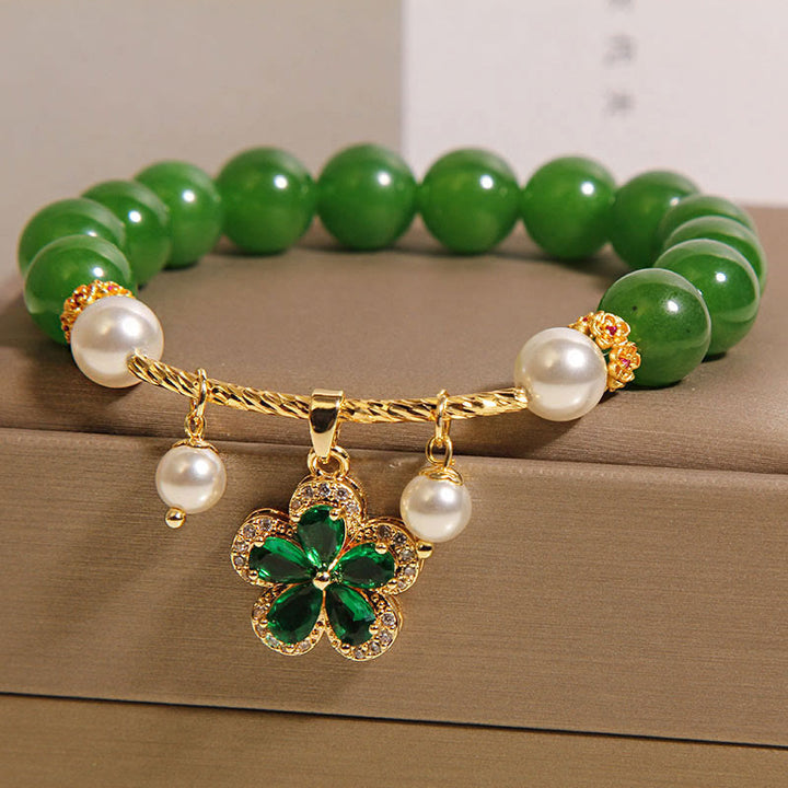 Pulsera de equilibrio con flor de perla y jaspe verde de Buddha Stones - image 1