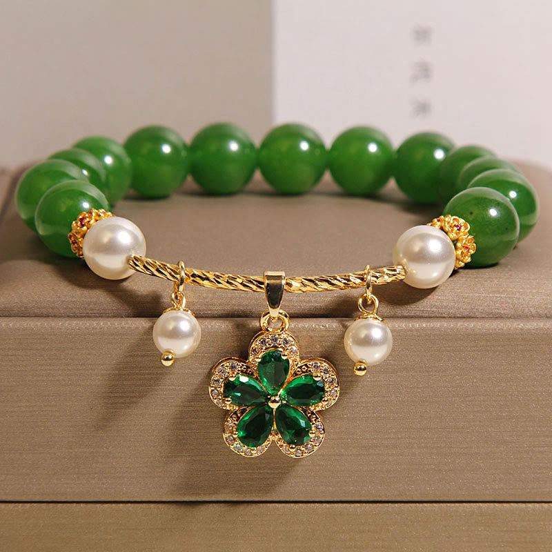 Pulsera de equilibrio con flor de perla y jaspe verde de Buddha Stones - Jaspe verde (circunferencia de la muñeca: 15-17 cm) - image 0