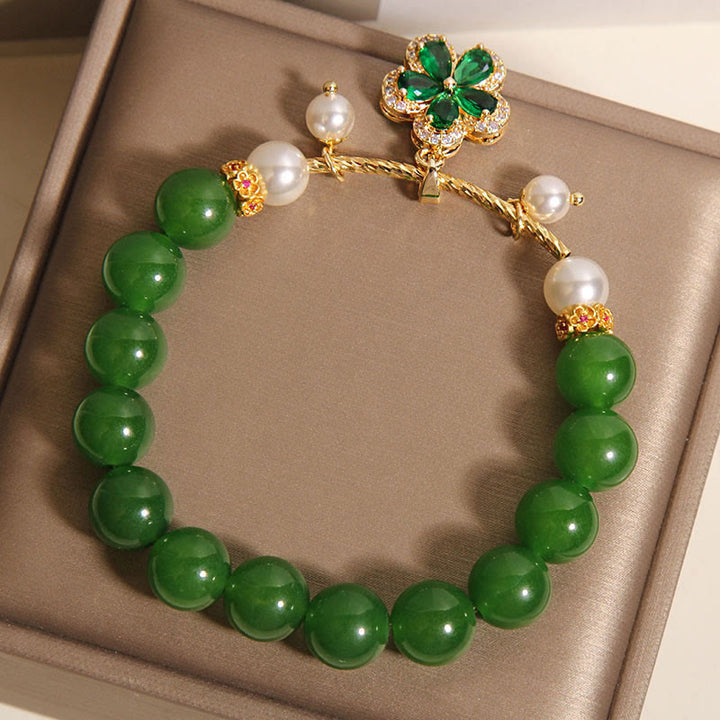Pulsera de equilibrio con flor de perla y jaspe verde de Buddha Stones - image 6