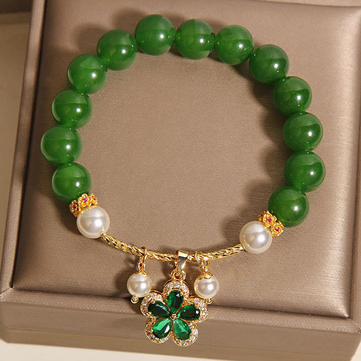Pulsera de equilibrio con flor de perla y jaspe verde de Buddha Stones - image 4