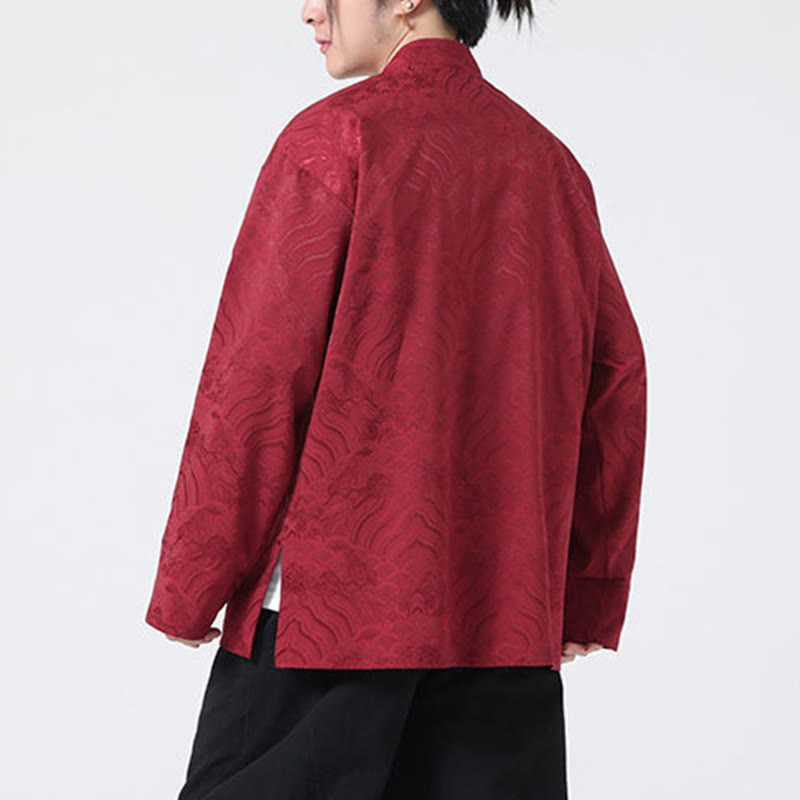 Chaqueta de algodón de manga larga para hombre con diseño de ondas de montaña y botones de Buddha Stones, con bolsillos - image 2