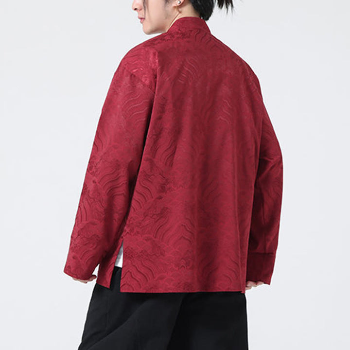 Chaqueta de algodón de manga larga para hombre con diseño de ondas de montaña y botones de Buddha Stones, con bolsillos - image 2