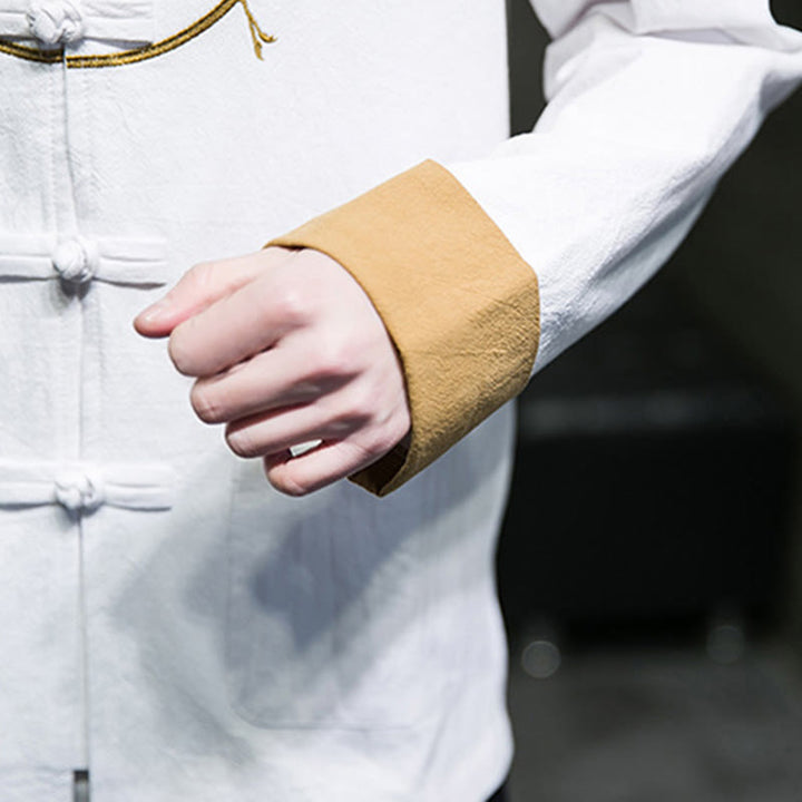 Chaqueta de algodón de manga larga para hombre con bordado de grullas y Buddha Stones , botones de rana y bolsillos - image 17