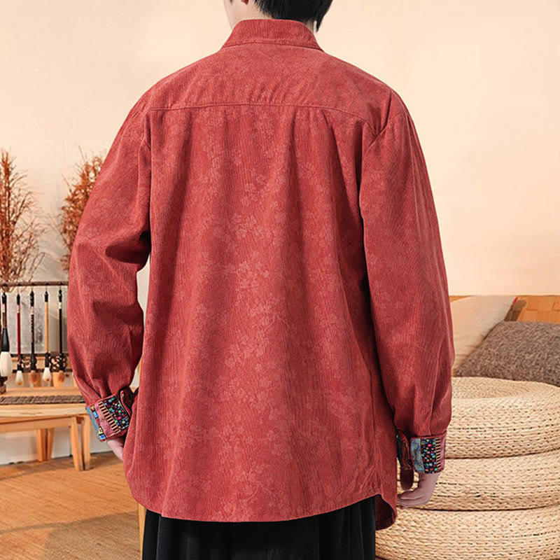 Chaqueta de traje Tang de pana de algodón para hombre, de manga larga, con estampado de flor de ciruelo y Buddha Stones - image 13
