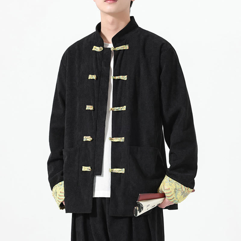 Chaqueta de pana de algodón para hombre, de manga larga, con diseño floral de Buddha Stones y bolsillos - image 10