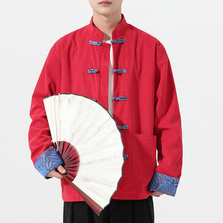 Chaqueta de pana de algodón para hombre, de manga larga, con diseño floral de Buddha Stones y bolsillos - image 4