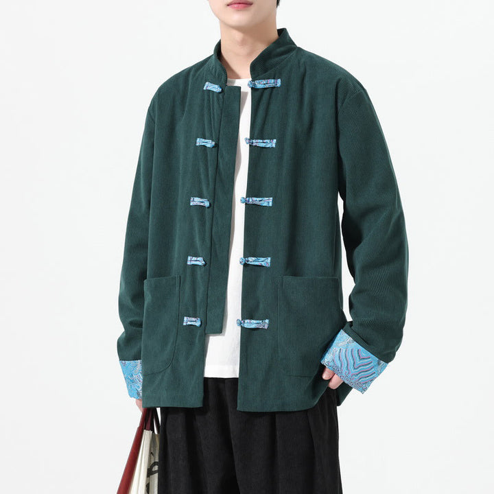 Chaqueta de pana de algodón para hombre, de manga larga, con diseño floral de Buddha Stones y bolsillos - image 16