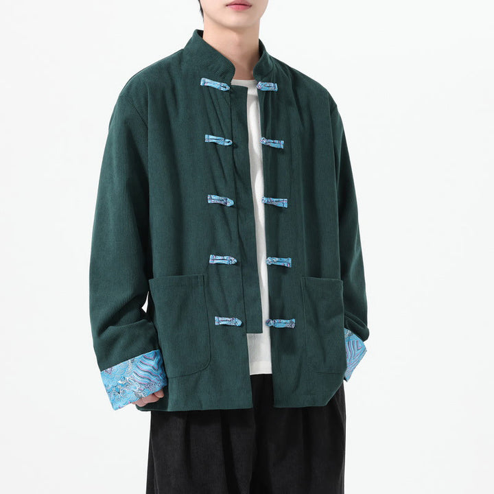 Chaqueta de pana de algodón para hombre, de manga larga, con diseño floral de Buddha Stones y bolsillos - Verde azulado - US/UK/AU46, EU56 (5XL) - image 13