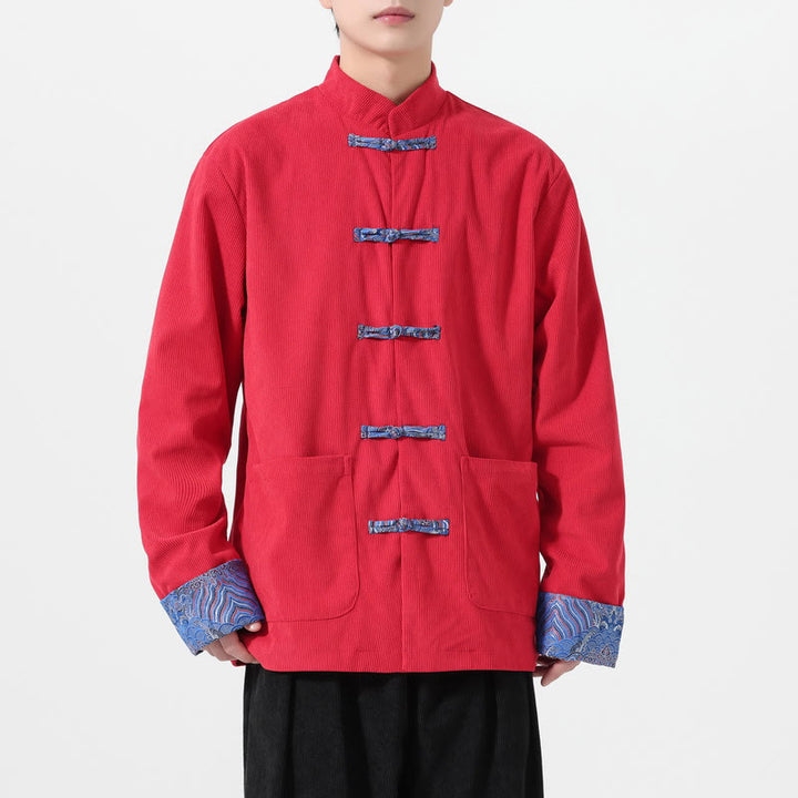 Chaqueta de pana de algodón para hombre, de manga larga, con diseño floral de Buddha Stones y bolsillos - image 1