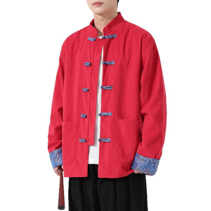 Chaqueta de pana de algodón para hombre, de manga larga, con diseño floral de Buddha Stones y bolsillos - image 5