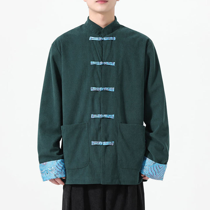 Chaqueta de pana de algodón para hombre, de manga larga, con diseño floral de Buddha Stones y bolsillos - image 14