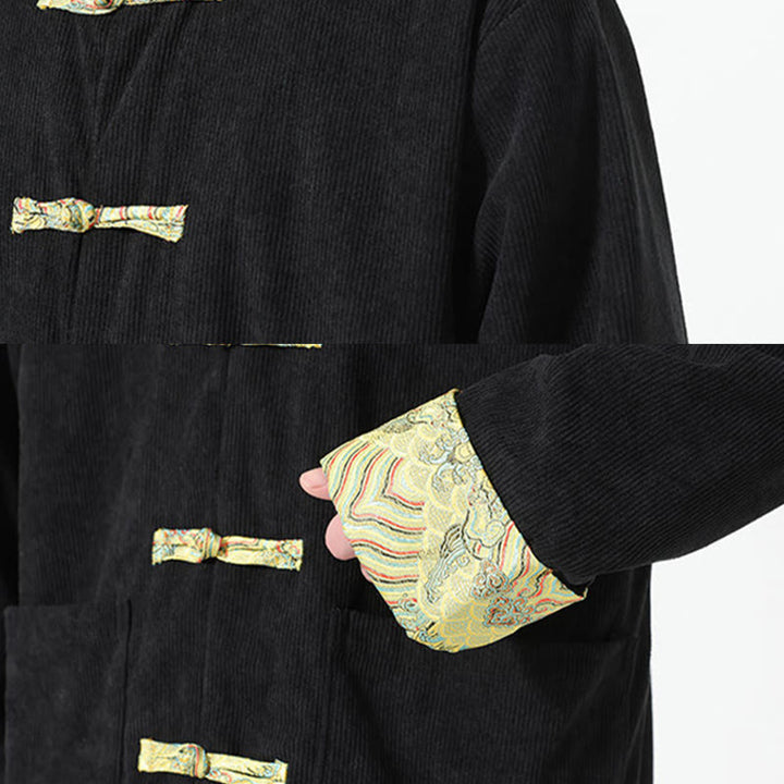 Chaqueta de pana de algodón para hombre, de manga larga, con diseño floral de Buddha Stones y bolsillos - image 12