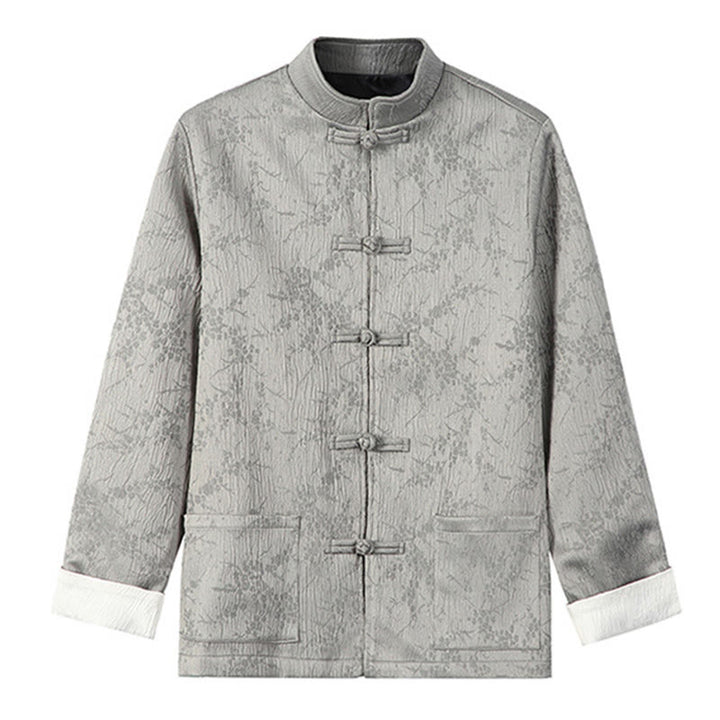 Chaqueta de algodón para hombre, de manga larga, con cuello alto y bolsillos, con estampado de Buddha Stones en jacquard - Gris claro - US/UK/AU46, EU56 (5XL) - image 9