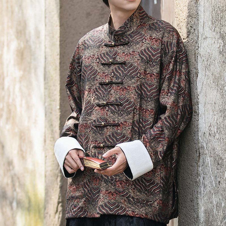 Camisa de manga larga con botones y bolsillos para hombre con estampado floral de Buddha Stones - image 20