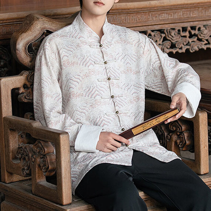 Camisa de manga larga con botones y bolsillos para hombre con estampado floral de Buddha Stones - image 15