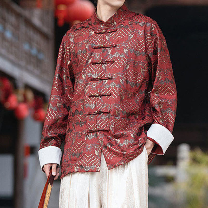 Camisa de manga larga con botones y bolsillos para hombre con estampado floral de Buddha Stones - image 1