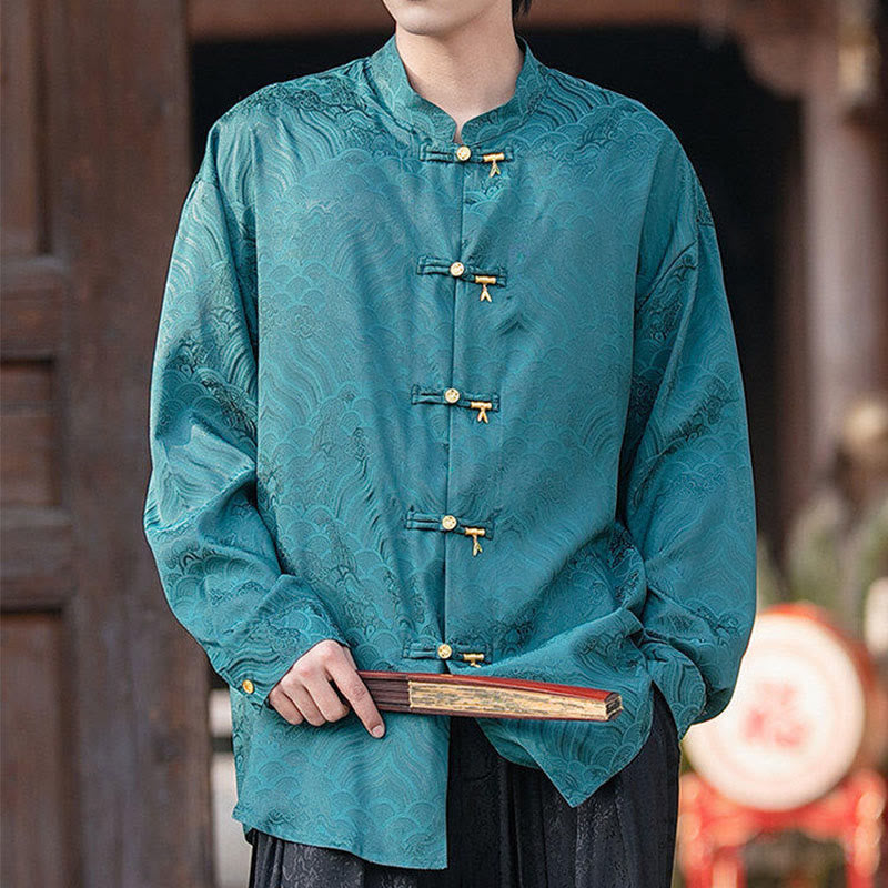 Camisa de manga larga para hombre con diseño de rana china y bambú, con cuello alto y botones - image 28