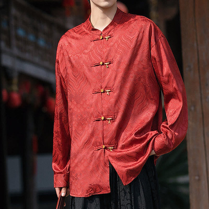Camisa de manga larga para hombre con diseño de rana china y bambú, con cuello alto y botones - image 25