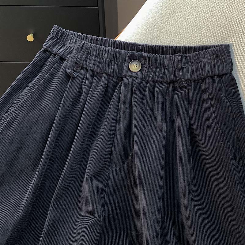 Pantalones de pana de algodón con cintura elástica y pernera ancha para mujer con bolsillos y diseño de Buddha Stones - image 20