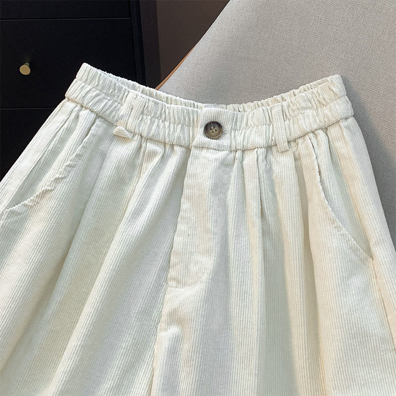 Pantalones de pana de algodón con cintura elástica y pernera ancha para mujer con bolsillos y diseño de Buddha Stones - image 7