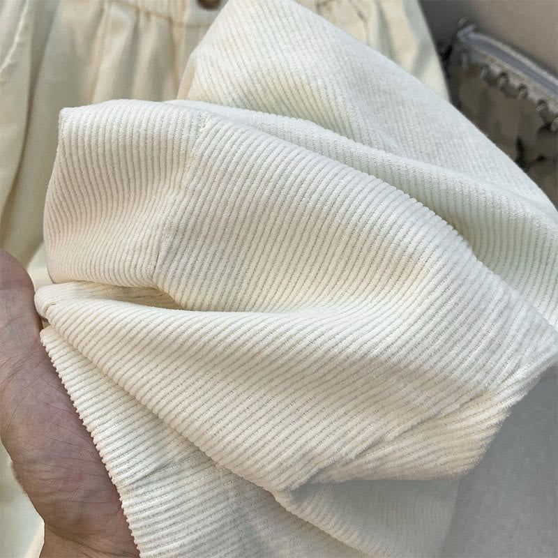 Pantalones de pana de algodón con cintura elástica y pernera ancha para mujer con bolsillos y diseño de Buddha Stones - image 11