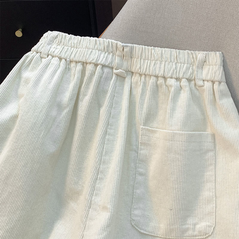 Pantalones de pana de algodón con cintura elástica y pernera ancha para mujer con bolsillos y diseño de Buddha Stones - image 6