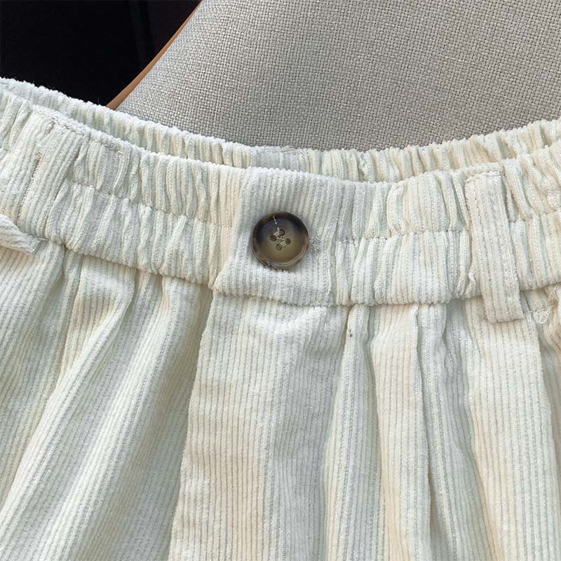 Pantalones de pana de algodón con cintura elástica y pernera ancha para mujer con bolsillos y diseño de Buddha Stones - image 5
