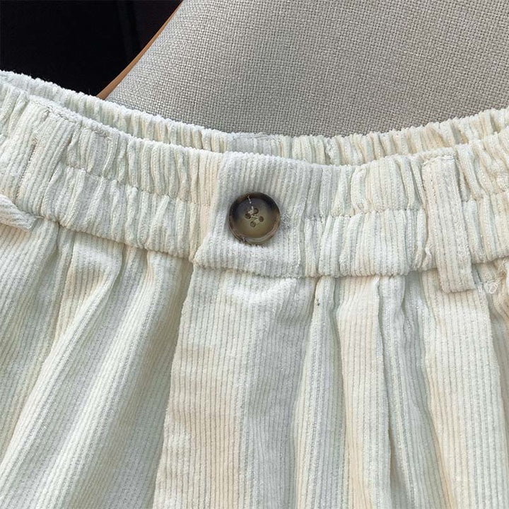 Pantalones de pana de algodón con cintura elástica y pernera ancha para mujer con bolsillos y diseño de Buddha Stones - image 5
