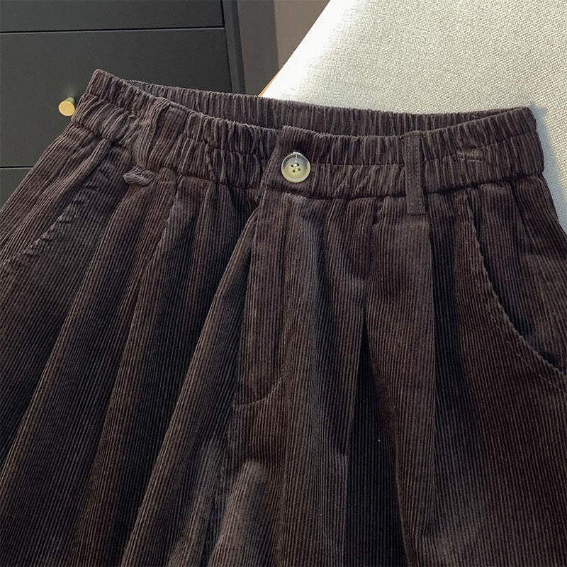 Pantalones de pana de algodón con cintura elástica y pernera ancha para mujer con bolsillos y diseño de Buddha Stones - image 14