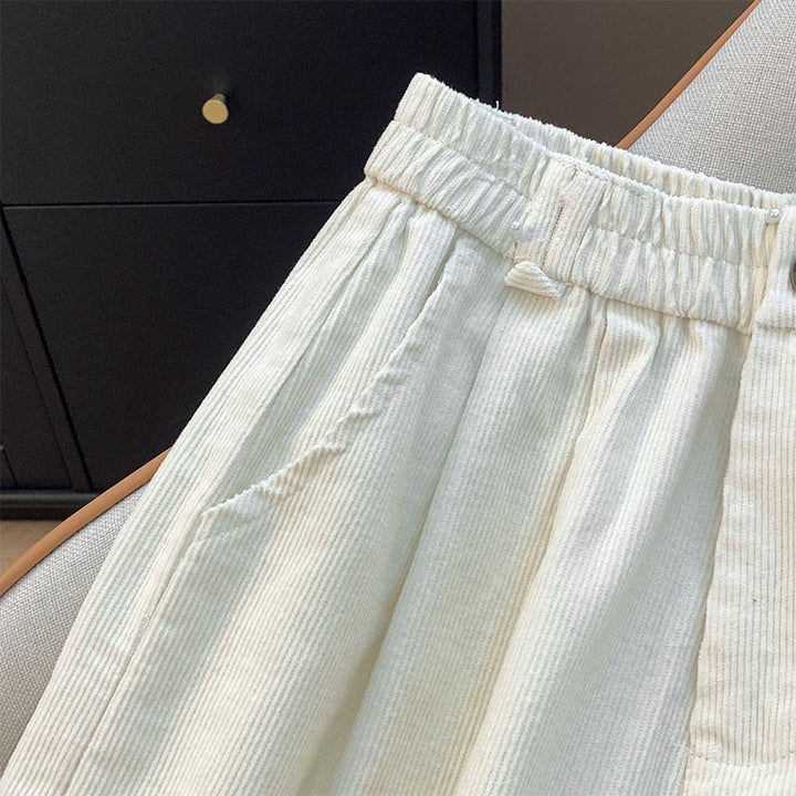 Pantalones de pana de algodón con cintura elástica y pernera ancha para mujer con bolsillos y diseño de Buddha Stones - image 8