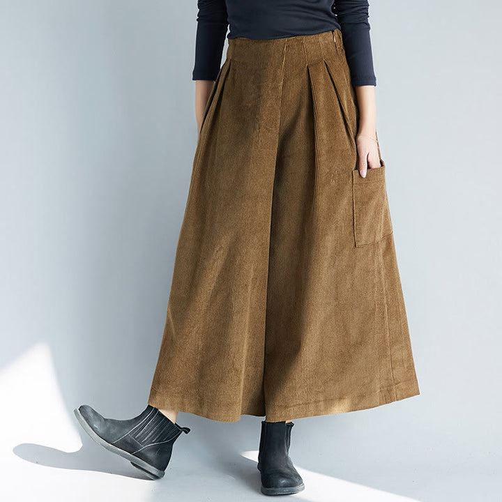 Pantalones de pana anchos con cremallera lateral para mujer de Buddha Stones , de largo 7-8 y bolsillos - Vara de oro oscura - US6，UK/AU10，EU38 (2XL) - image 0