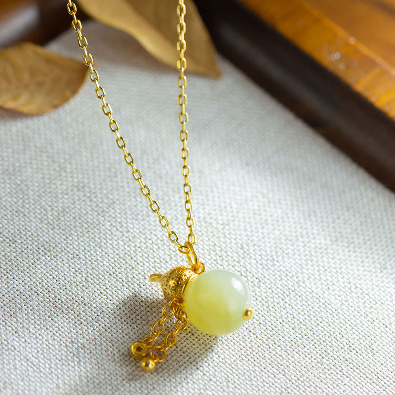 Collar con colgante de calabaza de jade hetiano de plata de ley 925 con Buddha Stones y la suerte de la abundancia - image 2