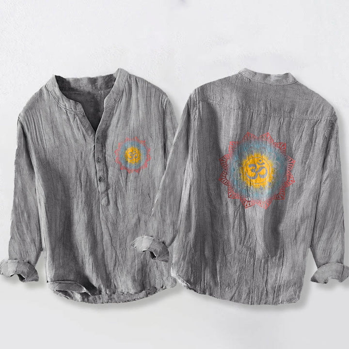Camisa de manga larga de algodón y lino para hombre con diseño de mandala Om y Buddha Stones , botones y medio botón. - Gris - US/UK/AU50, EU60 (5XL) - image 6