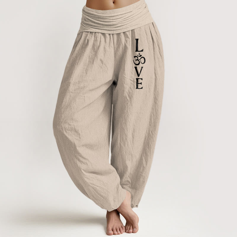 Pantalones harén de algodón puro con cintura elástica para mujer, con estampado de símbolo Om y Buddha Stones - Broncearse - US22，UK/AU26，EU54 (6XL) - image 11