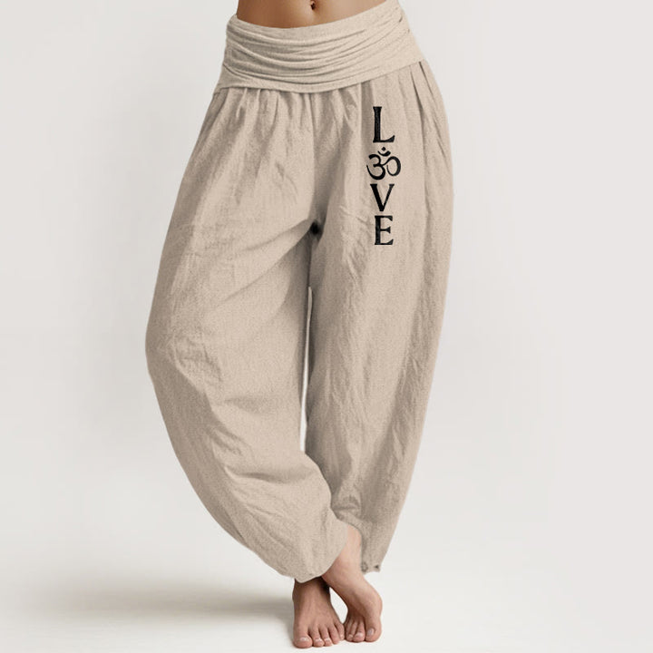 Pantalones harén de algodón puro con cintura elástica para mujer, con estampado de símbolo Om y Buddha Stones - Broncearse - US22，UK/AU26，EU54 (6XL) - image 11