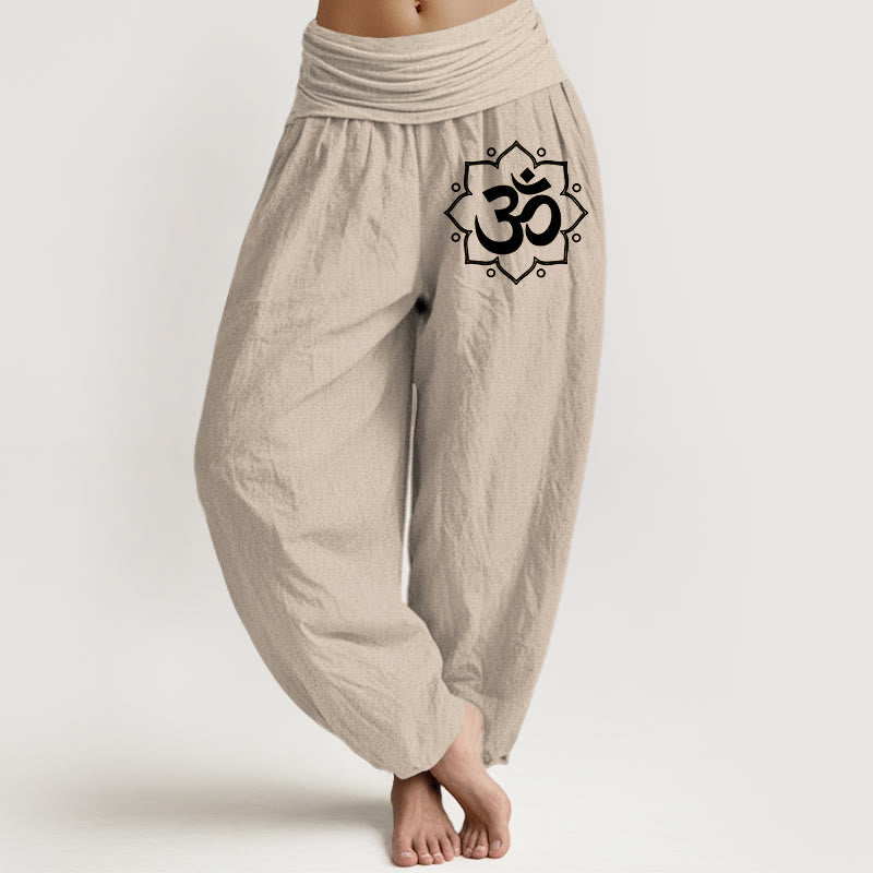 Pantalones Buddha Stones de algodón puro con estampado de mandala y símbolo Om para mujer, cintura elástica - Broncearse - US22，UK/AU26，EU54 (6XL) - image 14