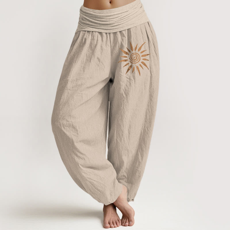 Pantalones harén de algodón puro con cintura elástica para mujer, con diseño de sol y centro en espiral y Buddha Stones - Broncearse - US22，UK/AU26，EU54 (6XL) - image 11