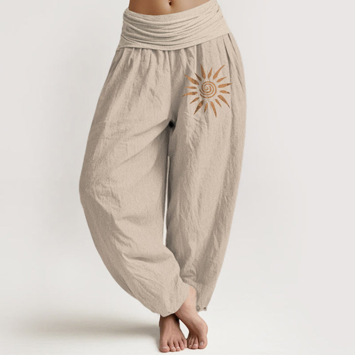Pantalones harén de algodón puro con cintura elástica para mujer, con diseño de sol y centro en espiral y Buddha Stones - Broncearse - US22，UK/AU26，EU54 (6XL) - image 11