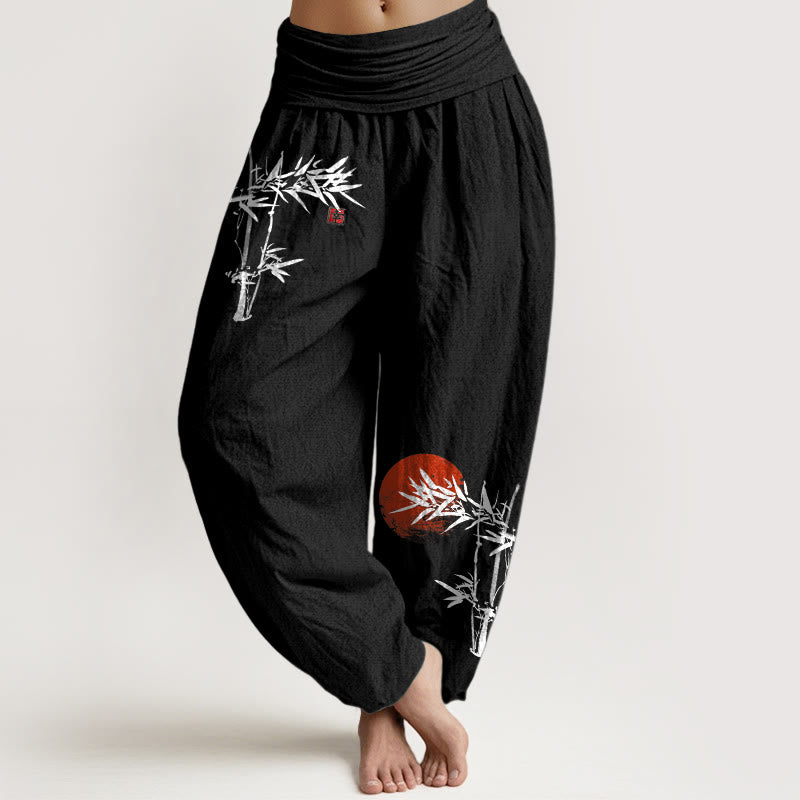 Pantalones harén de algodón puro con cintura elástica para mujer, diseño de Buddha Stones - Negro - US22，UK/AU26，EU54 (6XL) - image 5
