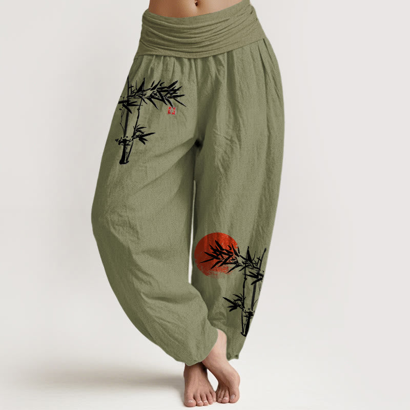 Pantalones harén de algodón puro con cintura elástica para mujer, diseño de Buddha Stones - Verde oliva - US22，UK/AU26，EU54 (6XL) - image 0