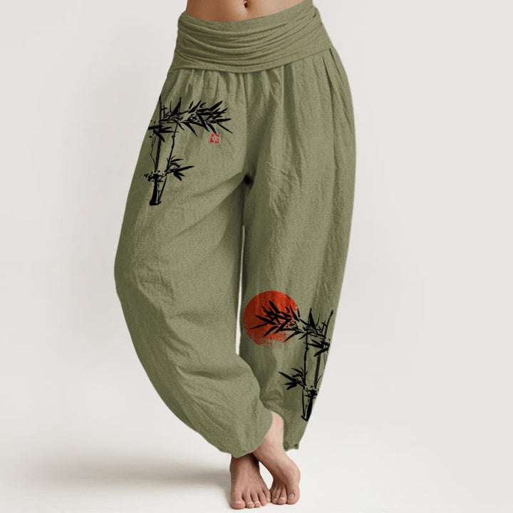 Pantalones harén de algodón puro con cintura elástica para mujer, diseño de Buddha Stones - Verde oliva - US22，UK/AU26，EU54 (6XL) - image 0