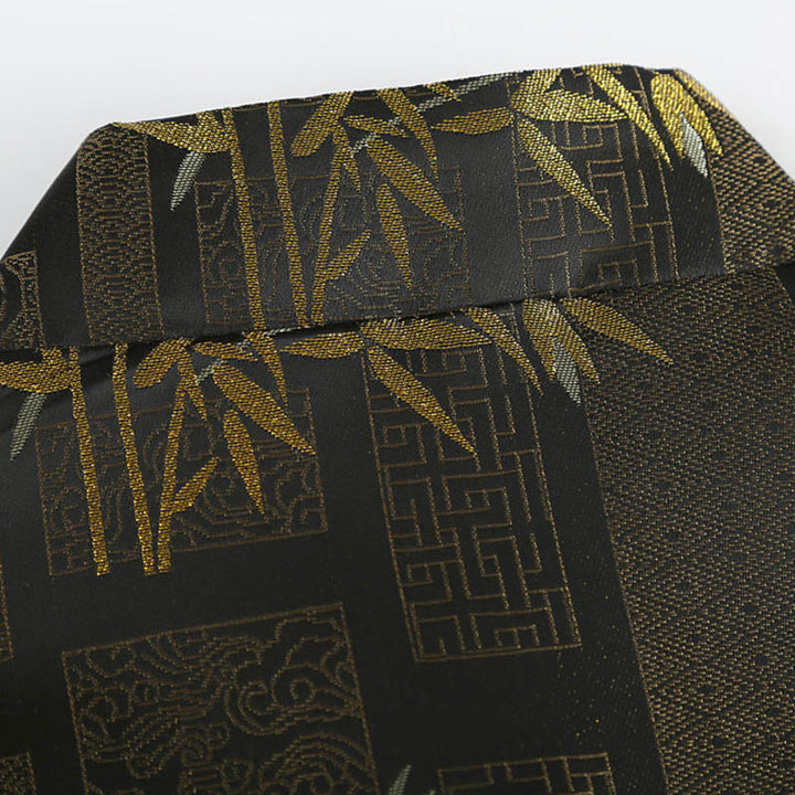 Chaqueta de hombre de manga larga con botones de rana y bolsillos en jacquard de bambú dorado con Buddha Stones - image 5