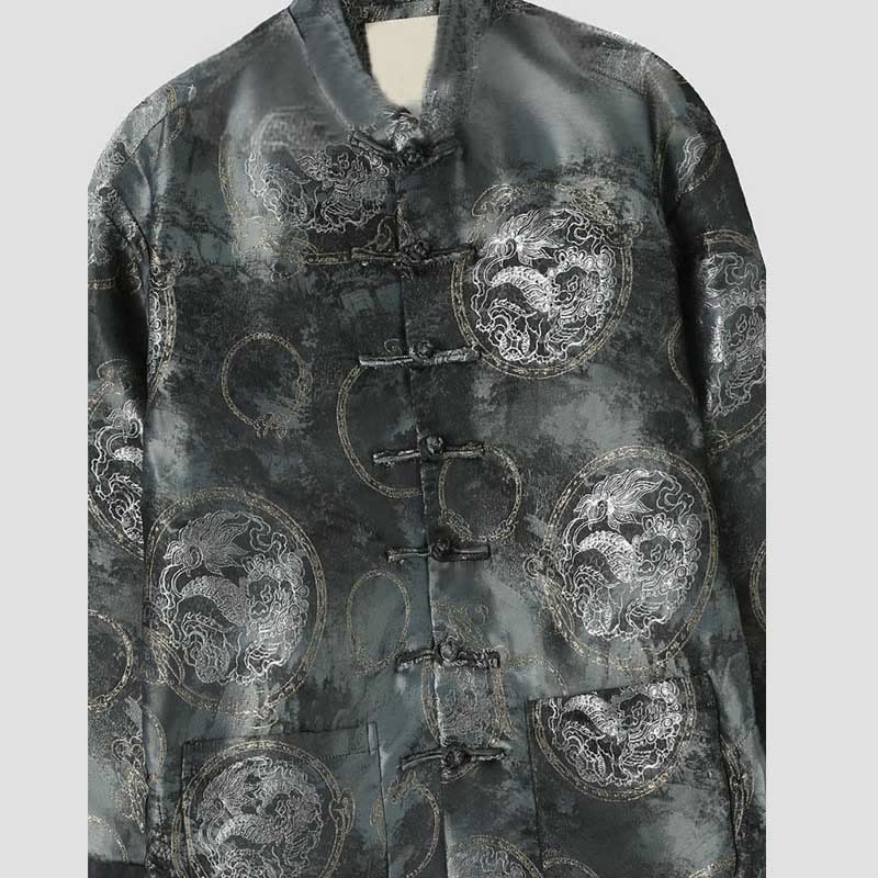 Chaqueta de manga larga con botones de rana y bolsillos para hombre, con Buddha Stones Kirin - image 2
