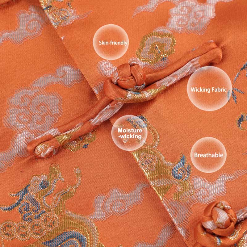 Chaqueta de manga larga para hombre con bolsillos, diseño de rana y botones, con Buddha Stones, kirin naranja y nubes auspiciosas - image 5