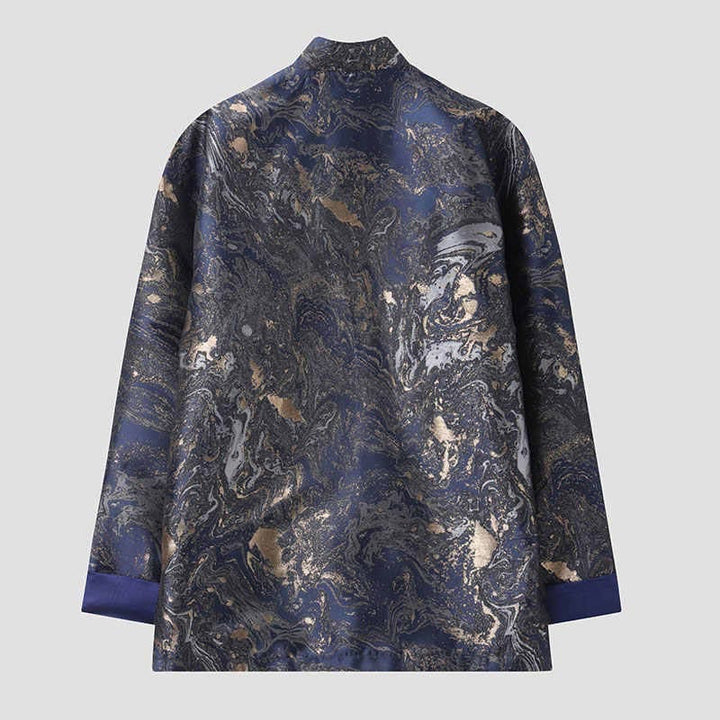 Chaqueta de manga larga con botones de rana y bolsillos para hombre, con Buddha Stones, montañas de agua azul que fluyen - image 2